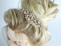 Accesoriu mireasa - ocazie flori aurii si cristale