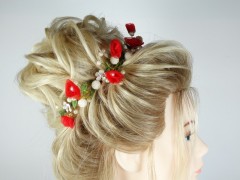 Accesoriu mireasa - ocazie flori rosii si albe