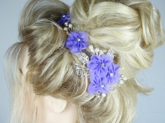 Accesoriu mireasa - ocazie floricele mov si cristale