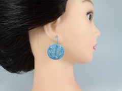 Cercei broderie model floral albastru