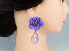 Cercei flori violet si cristale forma para