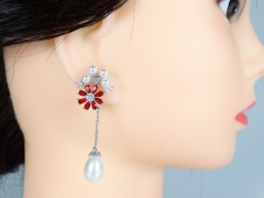 Cercei mireasa - ocazie model floral cristale si perle