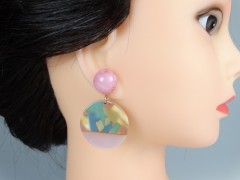 Cercei tip cabochon cu insertii roz
